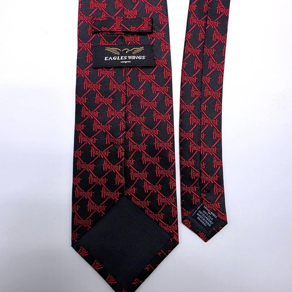 Eagles Wings Nebraska Huskers Mens Silk Necktie Black Red Script Logo Pattern